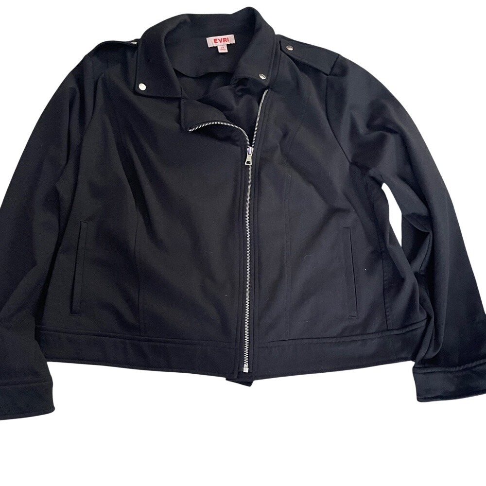 EVRI Womens Black Ponte Knit Moto Jacket Asymmetrical Zip Plus Size 2X